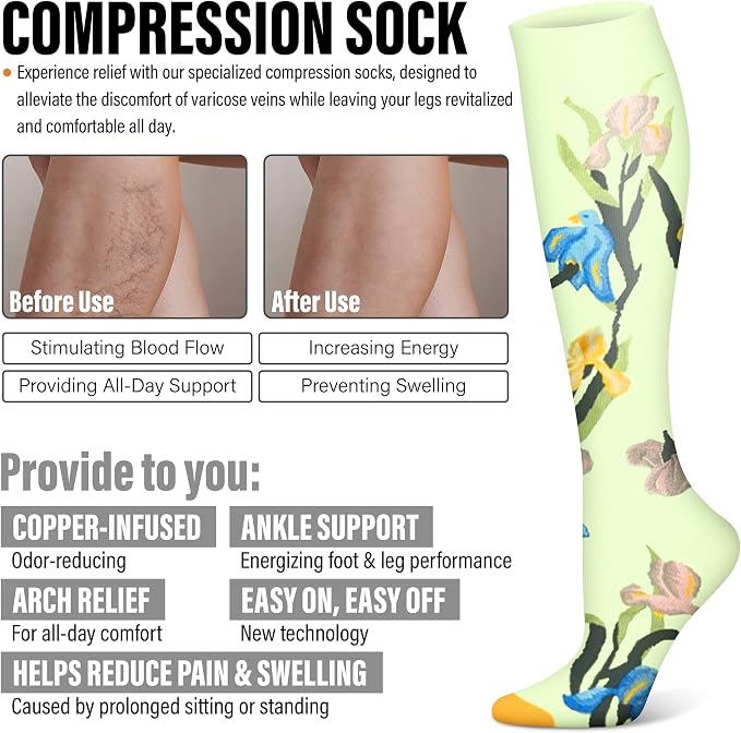 WITHYOU 3 Pairs Compression Socks for Women & Men 15-20 mmHg,Best Support for Nurses Running Hiking - Image 6