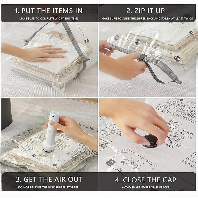 Vacuum Seal Bags for Clothing: Stay Sealed During Travel | Double Zip Seal One-Way Valve - 9-Pack Large Reusable Travel Vacuum Bags with Electric Pump - Strong Suction Air Out in 15s - Image 9