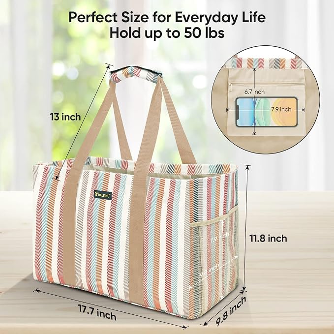 BALEINE Soft 9 Gallon Extra Large Utility Tote, Foldable Reusable Storage Bag (Color Stripe) - Image 4