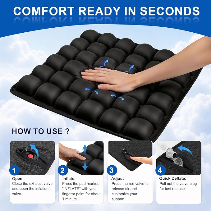 Airplane Seat Cushion, Inflatable Travel Cushion for Long Flights, Air-Cell Portable Seat Pad with Built-in Pump for Travel Car Office Wheelchair - Image 6