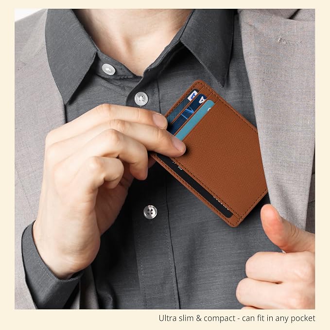 Slim Minimalist Leather RFID Blocking Front Pocket Wallet, Cognac - Image 6