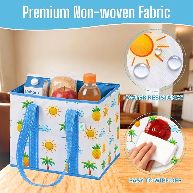VENO 3 Pack Reusable Grocery Shopping Bags Utility Tote w/Sturdy Handles | Heavy Duty Storage Box with Hard Bottom, Foldable Picnic Basket for Groceries Shopping Cart Trunk(Tropical Island, 6 Gallon) - Image 7