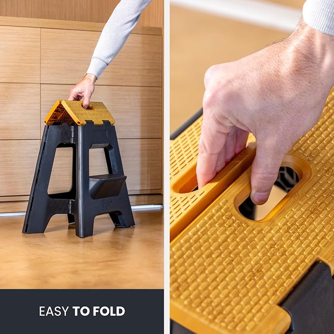 Vigar Compact Folding Step Stool, 16 in 2 Step, Black Bamboo Print | 16 in Foldable Stool, Lightweight Portable Design, Handle, Non Slip Surface, Space-Saving, Supports up to 330 lb - Image 8