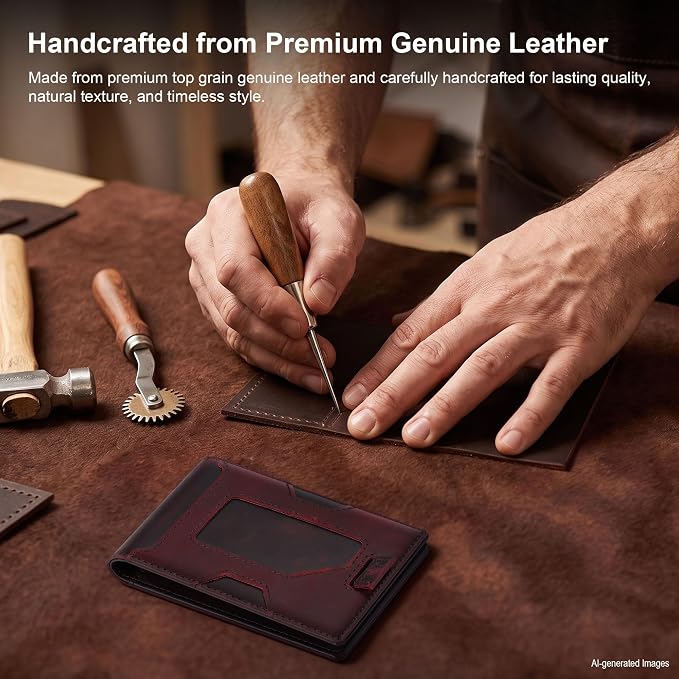 Slim Genuine Leather Wallet: Thin RFID Wallet 12+ Card Hold | Top Grain Leather Wallet with Magnetic Money Clip Inside - Minimalist Front Pocket Wallets - Gifts for Men with Gift Box - Image 5