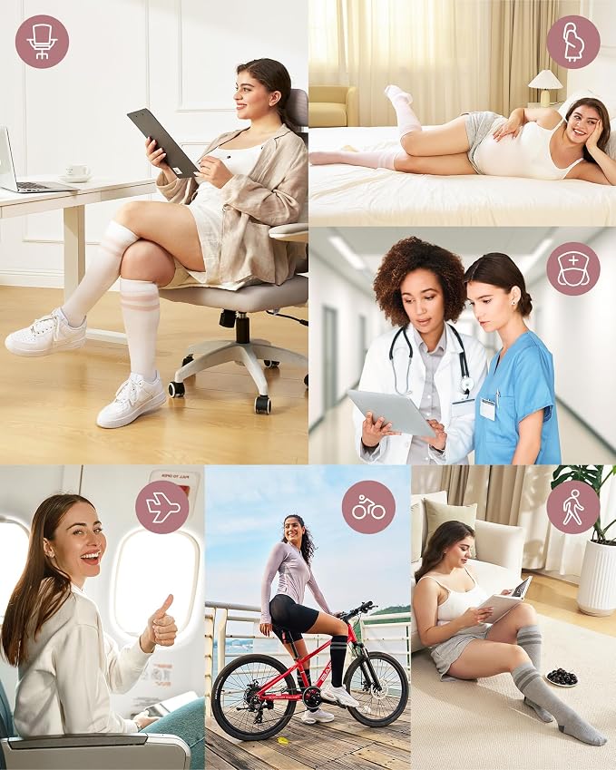 Momcozy Compression Socks for Women Wide Calf, 15-20mmHg Knee High Support Socks for Pregnancy, Nurses, Flying, Travel - Image 6