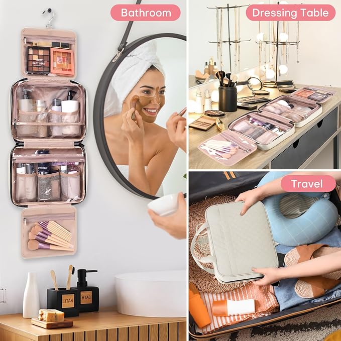 HXLGMD Travel Size Toiletry Bag for Women, Portable Cosmetic Bag with Hanging Hook, Travel Essentials Water-resistant Makeup Organizer for Accessories, Shampoo, Full-size Container, Toiletries - Image 8