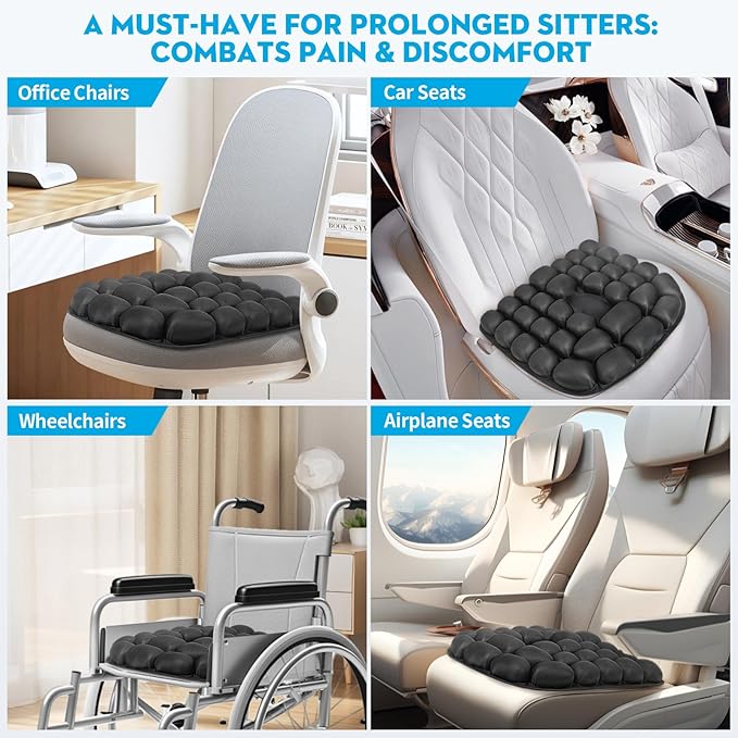 Airplane Seat Cushion for Long Flights, Inflatable & Portable Travel Cushion for Tailbone Pain Relief, Pressure Relief Car Seat Cushion for Office Chair and Wheelchair Use - Image 3
