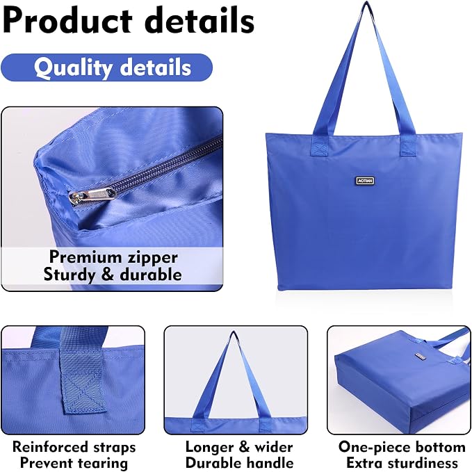 AOTIAN Reusable Grocery Bag, Foldable Shopping Tote Bag with Zipper Closure | Holds up to 50 lbs, Doubles as a phone pouch, Durable & tear-resistant. For travel, gym, beach & daily use, Machine washable - Image 5