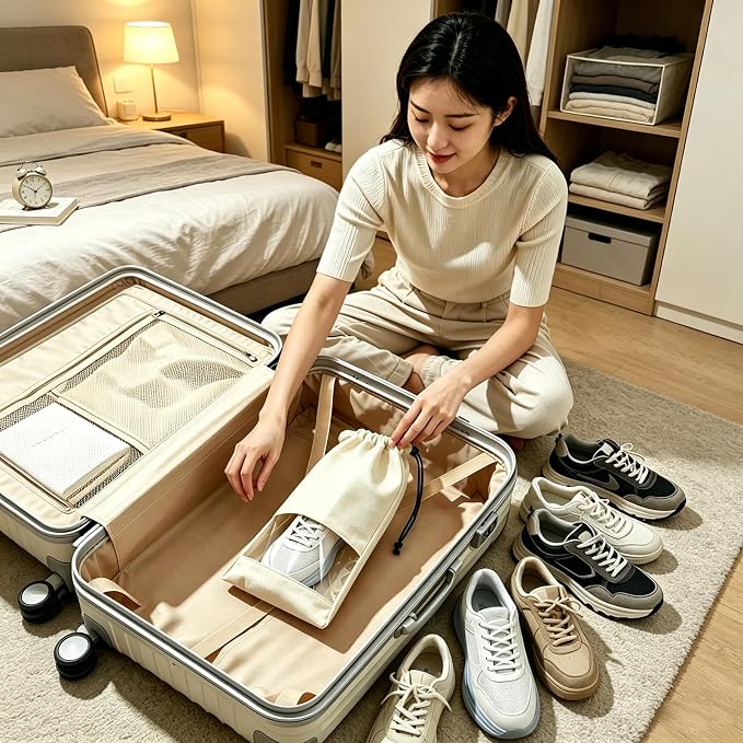4 Pcs Single Shoe Bags for Travel, Drawstring Shoe Bags with Clear Window | 9.1"x17.7" Fits Most Shoes, Dust Resistant, Washable & Reusable, Travel Shoe Storage Bags for Men & Women - Image 9