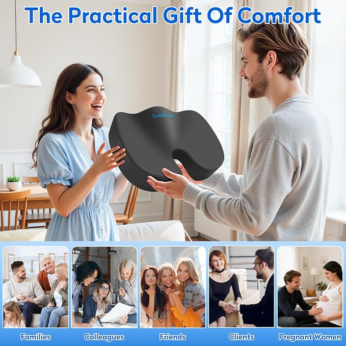 CushZone Memory Foam Seat Cushion for Office Car & Wheelchair, Gray | U-shaped Coccyx Cutout, Contoured Design, Breathable Removable Mesh Cover, Non-Slip Base, Carry Handle - Image 6