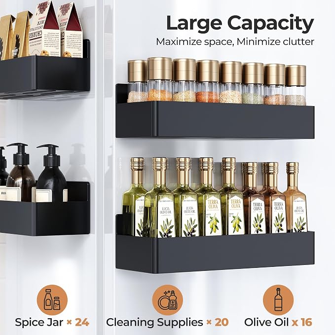 Mystozer Magnetic Spice Rack for Refrigerator, Kitchen Organizer and Storage Shelf, Black (2 Pack)… - Image 3