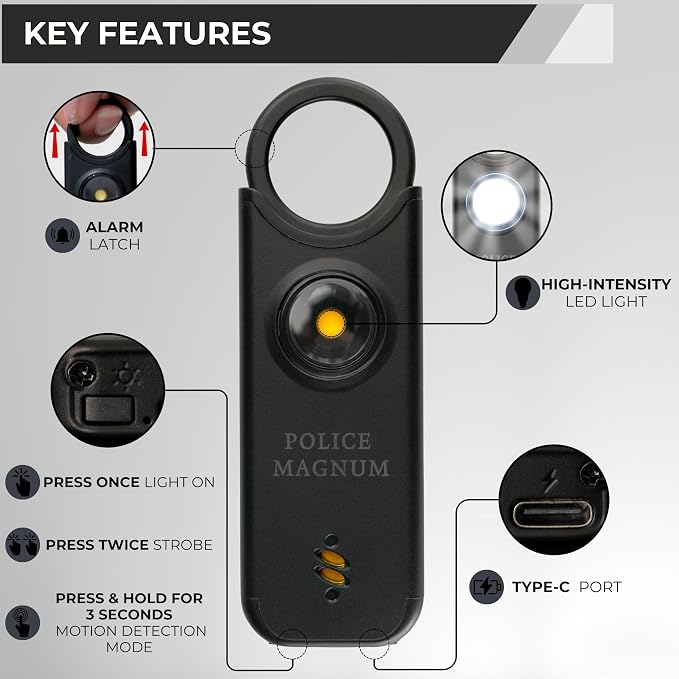 Police Magnum Personal Safety Alarm & Pepper Spray Combo Self Defense Pack for Women- Loud 135db Siren with Light & Max Strength Flip Top Pepper Spray Protection - Image 7