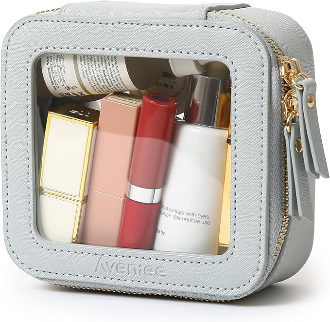 Aveniee Mini Clear Makeup Bag, Small Cosmetic Bags Travel Toiletry Pouch Organizer, TSA Approved Make up Case with Zipper, Car Bag for Essentials,Blue by Aveniee