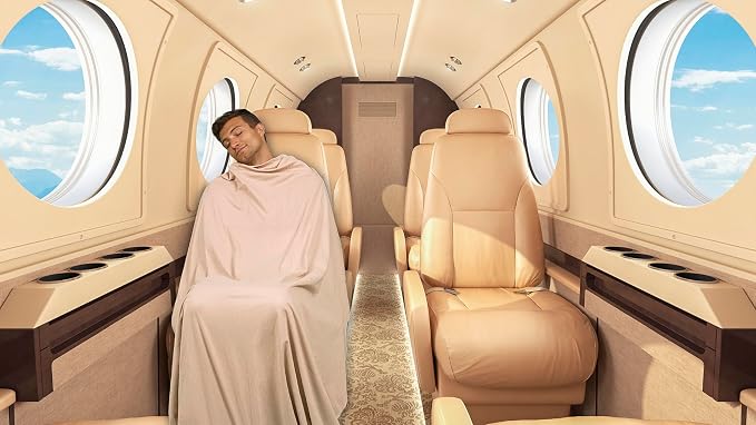 BlueHills Premium Soft Lightweight Travel Blanket Pillow Pocket Size Beige | 2 in 1 Compact Travel Pillow, Portable & Packable, Zipper Case, Long Blanket 70 X 56 Inches, Traveling Gift, Soft & Comfort - Image 4