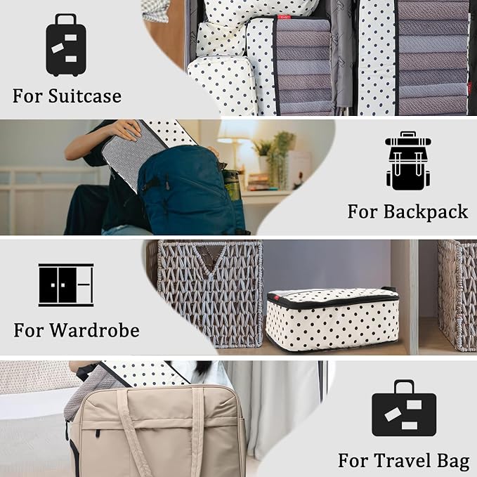 U+U 6 Set Compression Packing Cubes, Travel Organizers (Polka Dot) | Space-Saving & Drawstring Bag Included - Image 8
