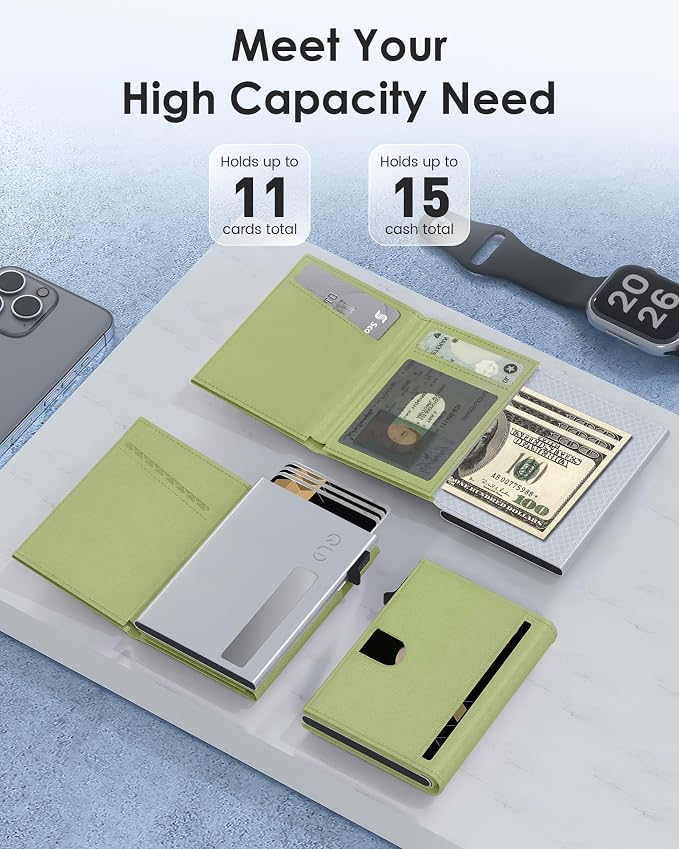QLD RFID Wallet Women - Small Slim Trifold Wallet Anti-Theft Pop up Card Holder, Minimalist, Ultra Thin, Front Pocket, Premium Leather, 9-11 Cards Capacity | ID Window | Cash Slot - Image 2
