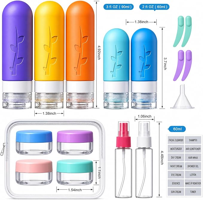 Aeomni 19pack TSA Approved Travel Bottles for Toiletries - Silicone travel size Containers, Leak Proof Size Toiletries, Refillable Shampoo and Conditioner Bottles, Travel Essentials - Image 2