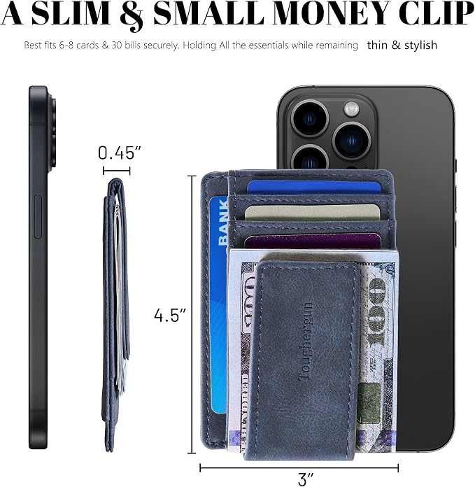 Toughergun Slim Wallet for Men RFID Blocking Money Clip, Minimalist Front Pocket Credit Card Holder, Magnetic Thin Mens Wallets with ID Window - Image 7