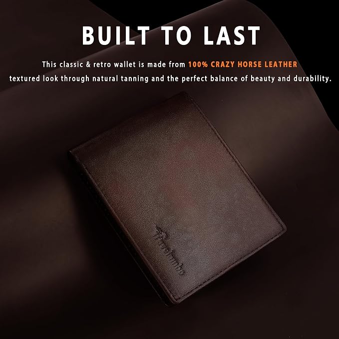 Travelambo Genuine Leather Wallet for Men with Gift Box - Handmade Bifold Stylish - Mens Wallets Rfid Blocking with 2 ID Windows - Image 2