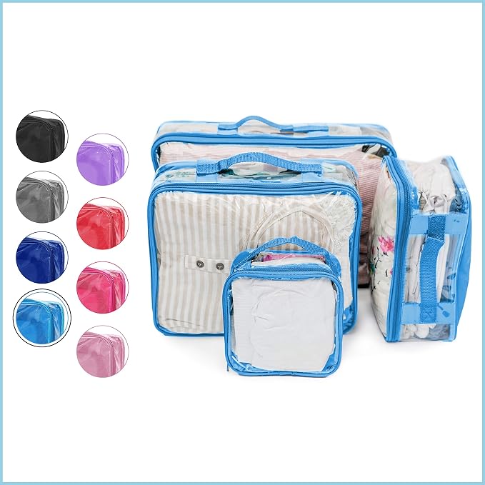 Clear Packing Cubes set of 4 / Packs 7-10 Days of Clothes/Premium PVC Plastic Storage Bags - Image 2