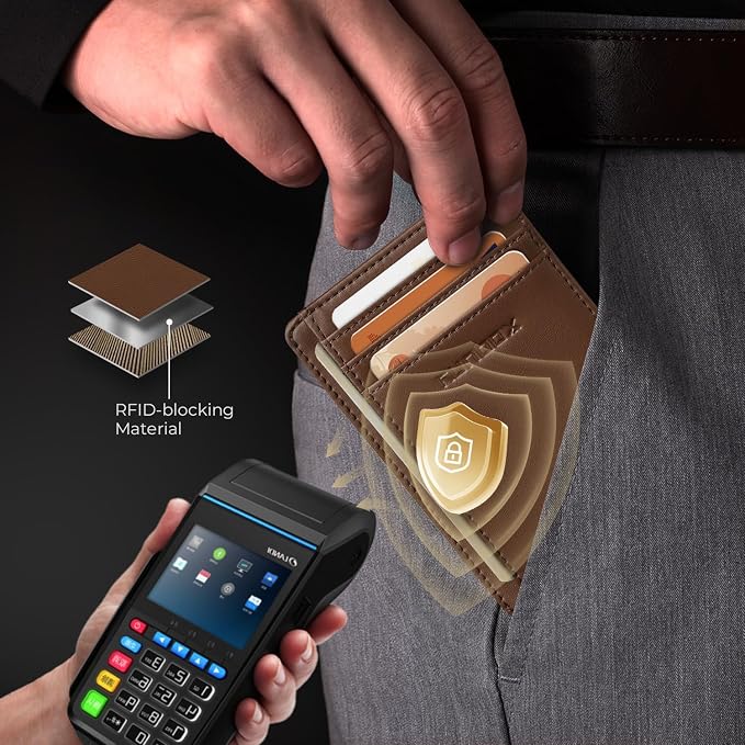 RUNBOX Slim Wallet for Men and Women, RFID Blocking Leather Card Holder | Minimalist 8-slot design fits IDs and credit cards in a thin profile for front pockets, purses, pants and travel - Image 4