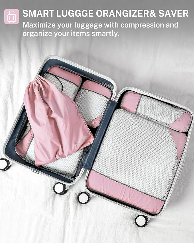 Gonex Compression Packing Cubes for Travel, Mesh Bags Luggage Organizers | Set of 4/5/6/7/10 for Essentials, Extensible, Fits 20"Carry-on Suitcases, See-through Mesh, Double Zipper Compression - Image 6