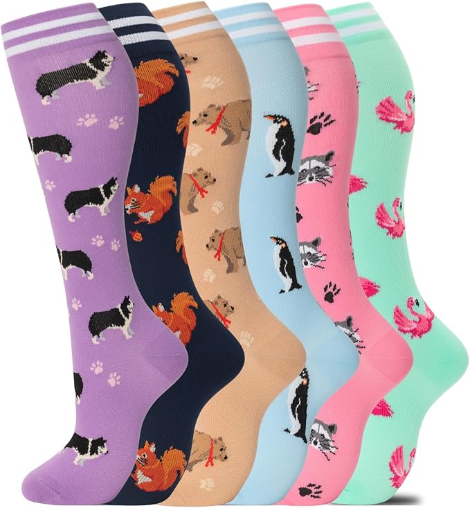 fenglaoda Compression Socks Women Men 6 Pairs, Knee High Best Support Circulation Socks for Running, Travel, Flight, Nurse by fenglaoda