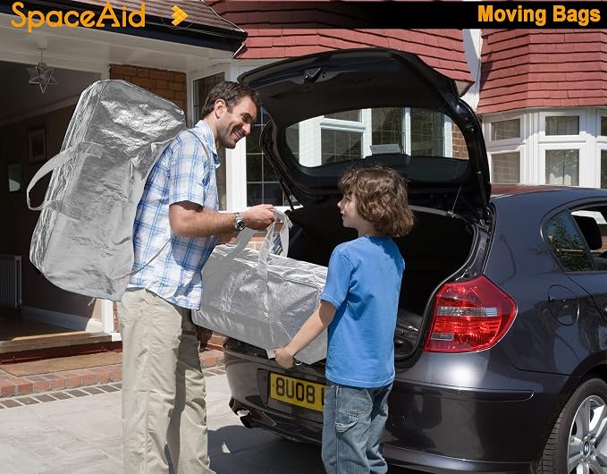 SpaceAid Heavy Duty Moving Bags, Extra Large Storage Totes W/Backpack Straps Strong Handles & Zippers, Alternative to Moving Boxes, Packing & Moving Supplies, Gley (10 Pack) - Image 6