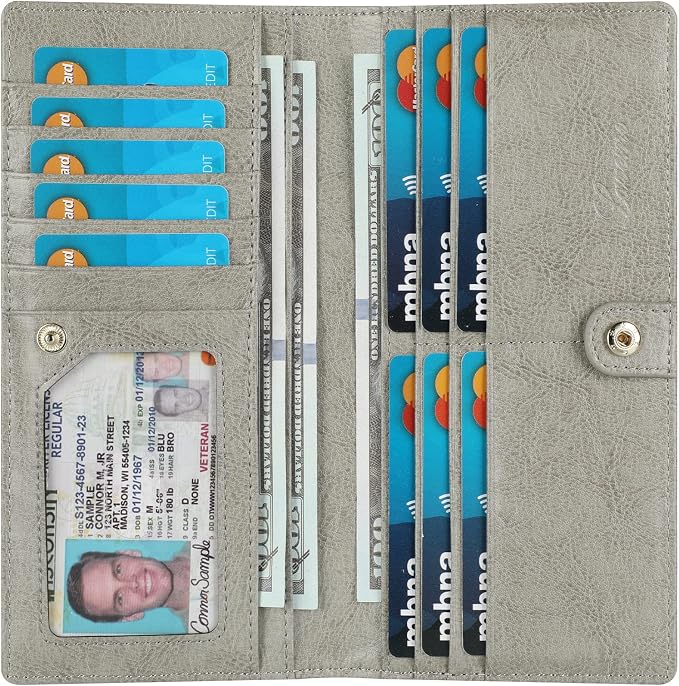 Ultra Slim Thin Leather Women Wallet RFID Blocking Credit Card Holder Bifold Long Ladies Billfold by Lavemi