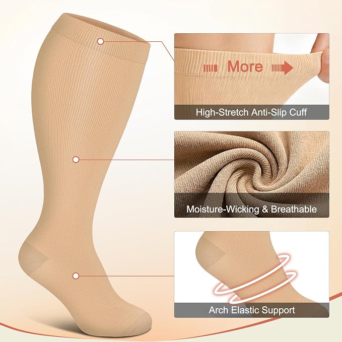 Diu Life 3 Pairs Plus Size Compression Socks for Women and Men Wide Calf Extra Knee High Support for Circulation - Image 3