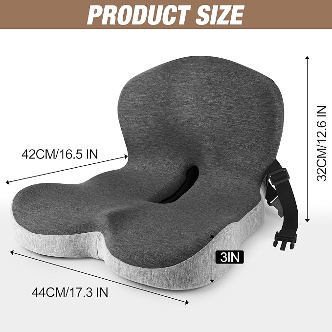 Truck Seat Cushion, Memory Foam Trucker Seat Cushion for Truck Driver Long Sitting with Adjustable Strap, Back Support and Pain Relief for Trucker Driving Car Office Chair and Pain - Image 2