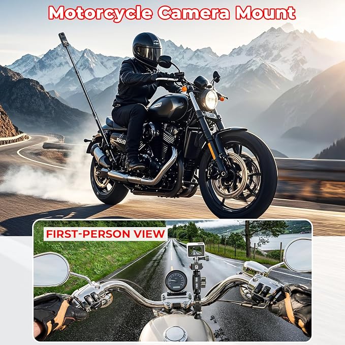 VAZESWIN Aluminum Alloy Motorcycle Camera Mount Kit for GoPro Insta360 DJI | Anti-Theft, 360° Rotation Heavy-Duty Bike Handlebar Clamp Mount with Extendable Selfie Stick for Motorcycle Bike ATV UTV Jeep - Image 6