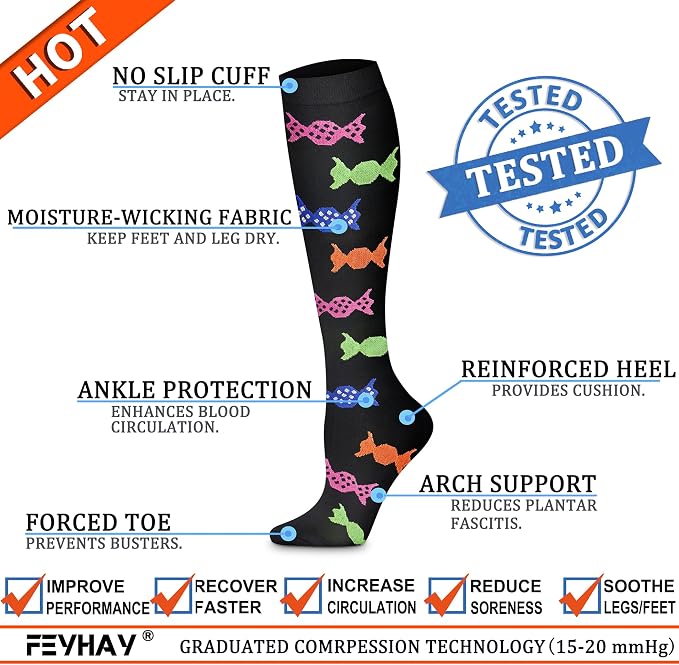 FEYHAY Copper Compression Socks (8 Pairs) 15-20 mmHg Circulation is Best Athletic & Daily for Men & Women, Running, Climbing - Image 4