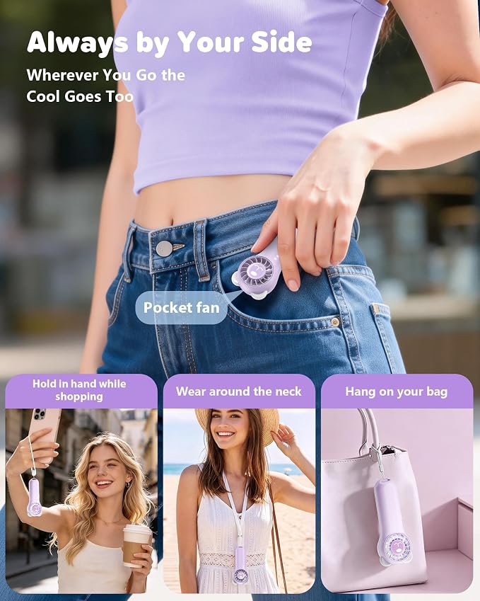 Portable Handheld Fan, Cute Bear Mini Fan with 11000 RPM High Speed, Rechargeable Personal Fan with 4 Speeds, Pocket Small Fan for Travel, Makeup, Lash, Gifts for Women Girl - Purple - Image 5