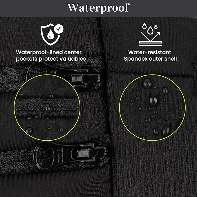 Running Belt Money Belt, 3 Large Zippered Pockets | Fanny Pack - Adjustable No-Bounce, 1 Waterproof Pocket, Water Bottle Holder, Key Clip, Fits Phone, Passport & More - Image 6