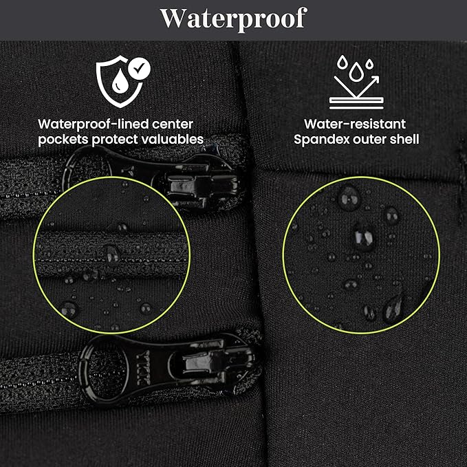 Running Belt Money Belt, 3 Large Zippered Pockets | Fanny Pack - Adjustable No-Bounce, 1 Waterproof Pocket, Water Bottle Holder, Key Clip, Fits Phone, Passport & More - Image 6