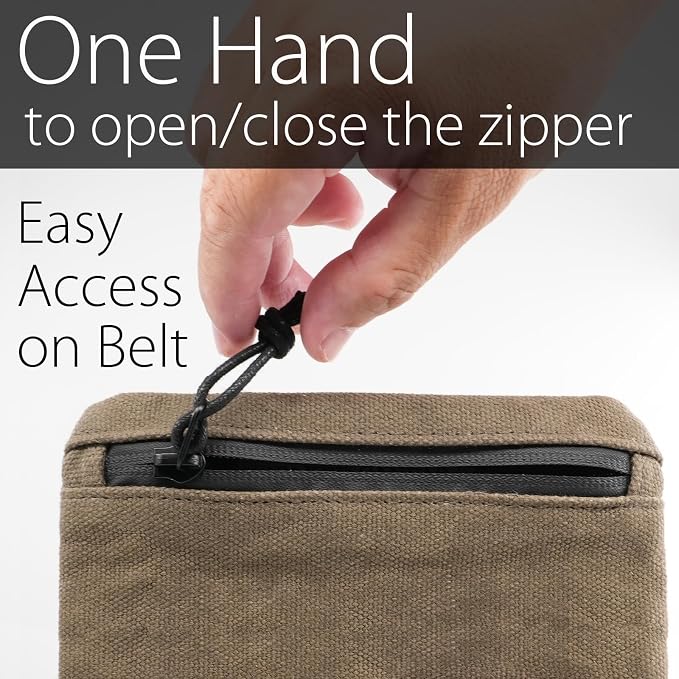 Belt Zipper Pouches for Men Women Compact EDC Pouch, YKK Zipper, Anti-theft Pickpocket Proof Safety Wallets, Waist Pack for Traveling Hiking, Water Resistant, Tough Waxed Canvas, Olive - Image 7