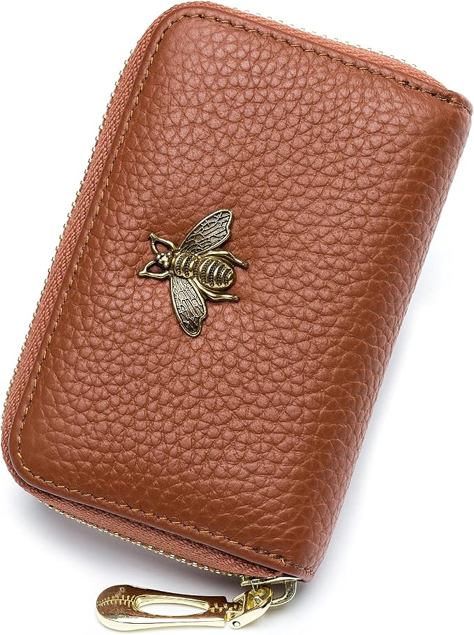 imeetu RFID Credit Card Holder, Small Card Wallet Women, Leather Card Case | Genuine Leather Women's Card & id Cases, Change Coin Purse with Zipper Keychain id Window, 20 Colors & 3 Styles, Daily, Gifts by imeetu