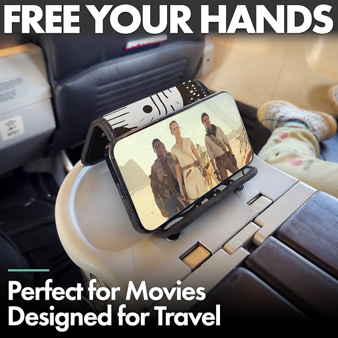 Airplane Phone Holder - Foldable Phone Stand for Plane Travel | Aluminum Build, 9 x 5 in. Boho Black, Tabletop Mount Desk, Plane Tray Seat back, Treadmill, Fits iPhone Cell Phone - Image 5