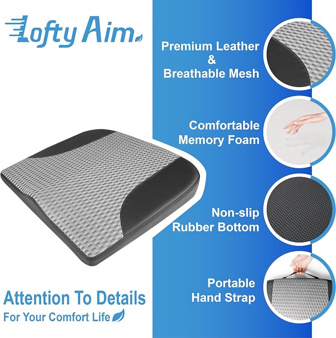 Lofty Aim Car Seat Cushion, Car Seat Pillow, Automotive Cushion | Memory Foam Car Seat Cushion for Long Driving, Butt Pillow for Pain Relief, Driver Seat Cushion for Car, Office, Black&Gray - Image 6
