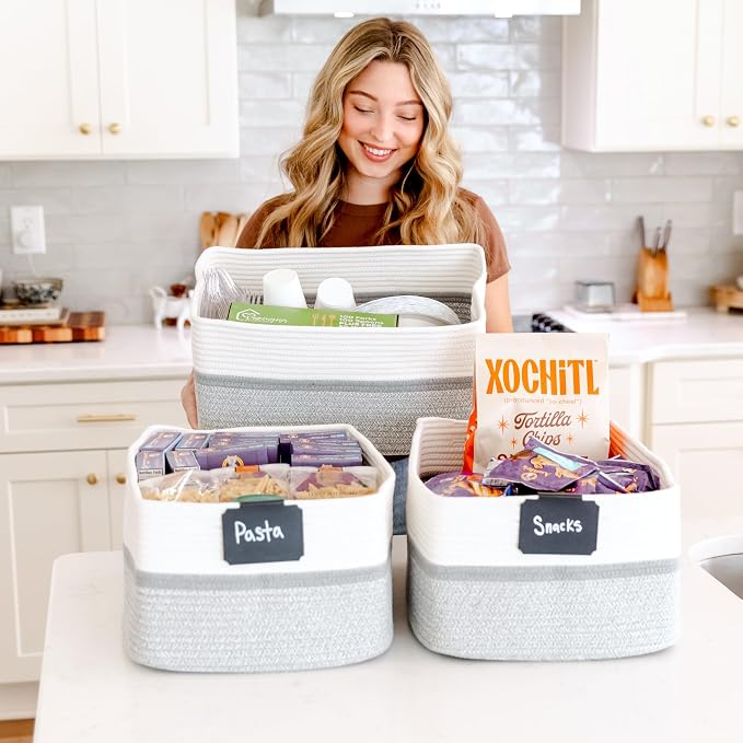 NaturalCozy Storage Baskets 16.8”x13”x7.6” Cotton Rope Woven Baskets for Organizing 3-Pack | Toy Storage Bins | Basket for Shelves, Laundry, Blanket, Clothes, Closet, Kitchen, Bathroom, Gifts - Image 7