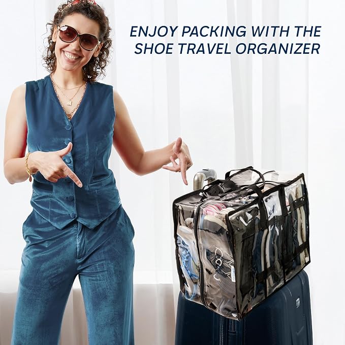 Shoe Travel Bag for Shoes - Travel Shoe Organizer - Portable Luggage Shoes Carrier Sneaker Bag - Shoe Storage Case (Clear, 8 Pairs) - Image 6