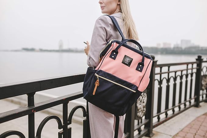 Kah&Kee Polyester Travel Backpack Functional Anti-theft School Laptop for Women Men (Pink* Navy, Medium) - Image 6