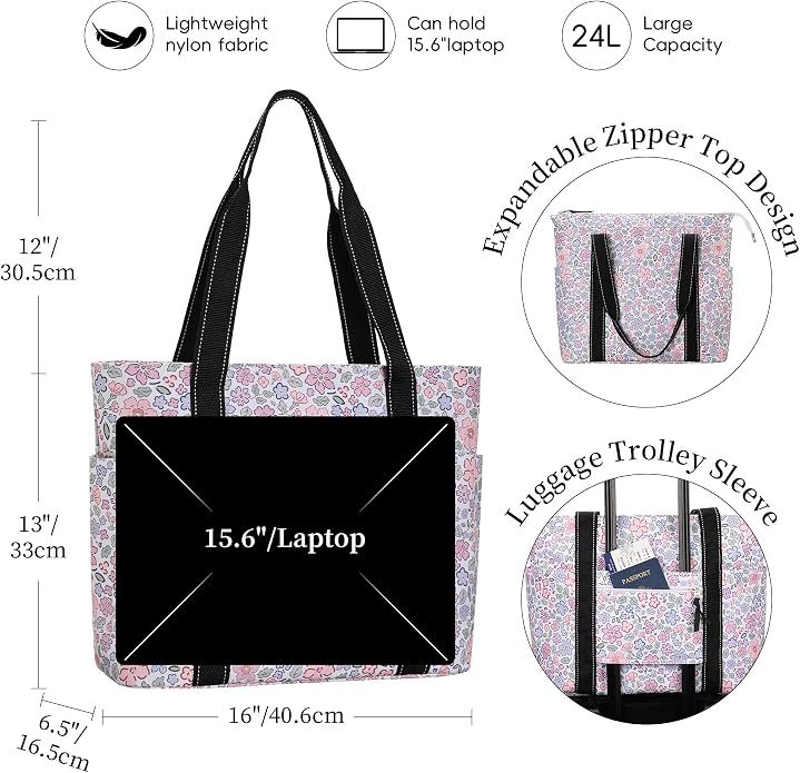 Tote Bag for Women with Laptop Compartment & Cup Holder,Nylon Bag for Work,Travel,Gym,Beach,Teacher,Nurse,School,Mom - Image 3