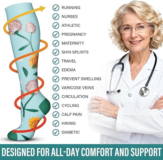 Acture 6 Pack Compression Socks for Women and Men - Knee High for Medical, Running, Nurses, Travel - Image 7