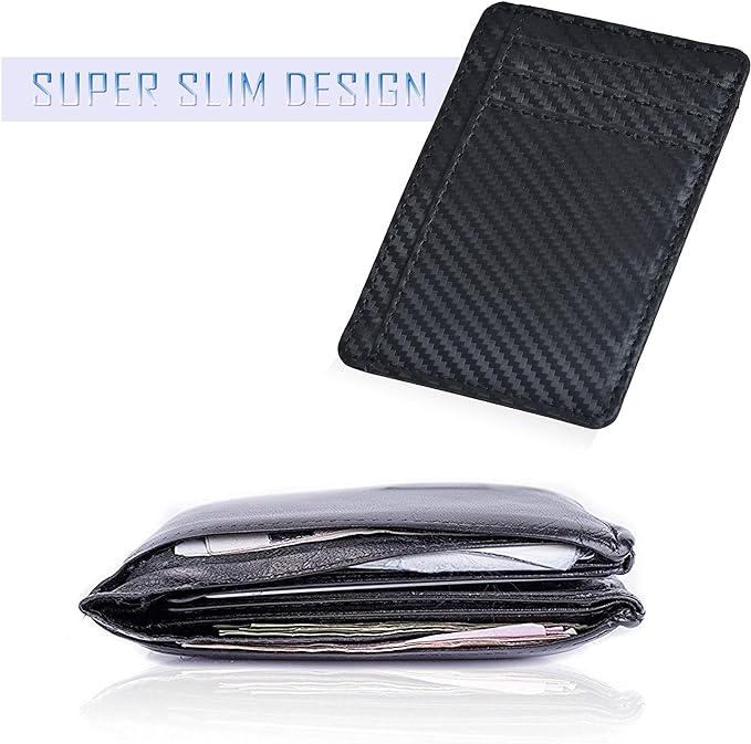 Slim Minimalist RFID Leather Wallet, Front Pocket Card Holder, Ebony - Image 5