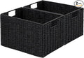Wicker Storage Basket, Set of 2 Hand-Woven Paper Rope Wicker Basket, Small Storage Baskets for Organizing Toilet Paper Baskets, Foldable Large Cube Storage Organizer Bin for Shelves (Black) by Vagusicc