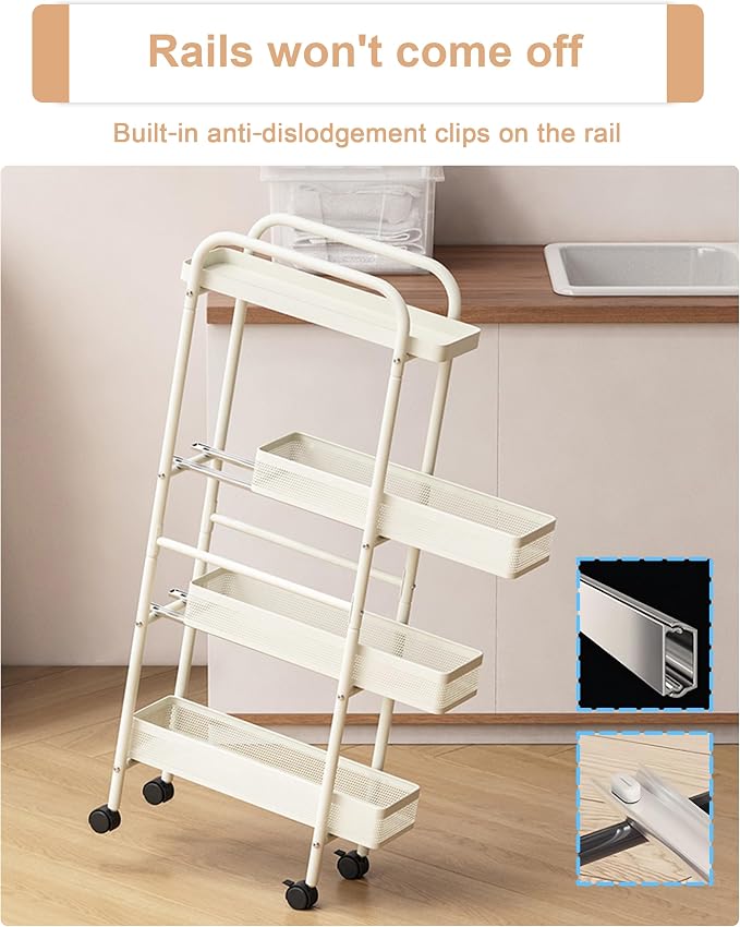 UMDONX 4-Tier Narrow Mobile Storage Cart with Pull-Out Baskets | The Multifunctional Pull-out Storage Rack Is Suitable for Bathrooms, Kitchens, and Laundry Rooms - Image 7