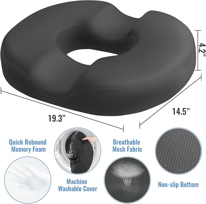 CloudBliss Donut Pillow Stadium Seat Cushion for Tailbone Pain Relief and Hemorrhoids, Memory Foam Seat Chair Cushion, Portable Seat Cushions for Bleachers, Car, Home & Office - Image 2