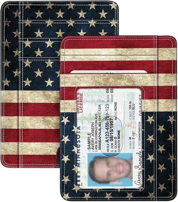 FINTIE Slim Front Pocket Wallet, RFID Blocking Credit Card Holder | Minimalist Card Cases with ID Window for Men Women, US-Flag by Fintie
